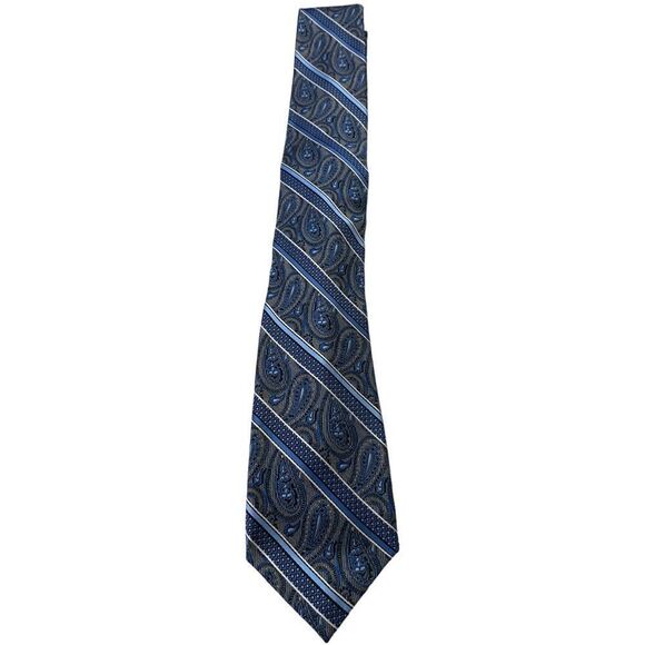 ProntoUomo platinum Mens wearhouse gray baby blue black paisley stripe Xlong - Picture 1 of 7